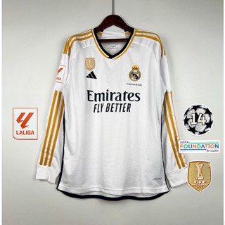 เสื้อกีฬาแขนยาว ลายทีมฟุตบอล Real Madrid 2023/24 ทีมเหย้า 23/24 ไซซ์ S-4XL