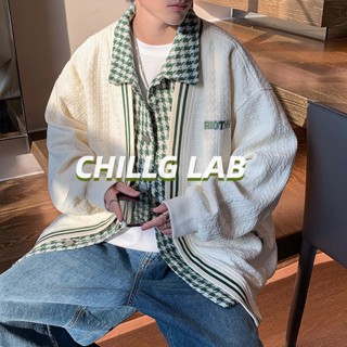 CHILLG LAB แจ็คเก็ตผู้ชายแขนยาวคอเหลี่ยมเยาวชนนิยมใหม่มาตรฐานลายสก๊อตทุกวันแนวโน้มฤดูใบไม้ร่วงพิมพ์แจ็คเก็ตแฟชั่น