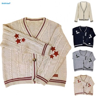 【HODRD】​Women Autumn Winter Fashion Star Print Knitted Boxy Cardigan Oversize Sweater【Fashion】