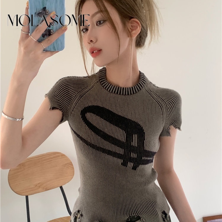 Molasome เสื้อยืด คอกลม แขนสั้น พิมพ์ลาย แฟชั่น สําหรับผู้หญิง 2023
