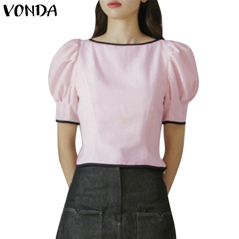 Vonda เสื้อคอกลม แขนสั้น สีตัดกัน สไตล์เกาหลี สําหรับผู้หญิง
