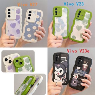 Wavy Edge Love Heart Daisy เคส Vivo V27 V25 Pro V23e เคสโทรศัพท์ แบบนุ่ม Vivo V21 V20 Pro เคสซิลิโคน V23 Phone Cover Kuromi Crayon Shin-chan