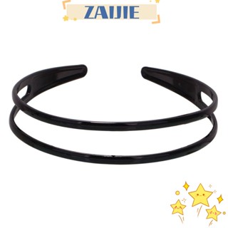 Zaijie24 ที่คาดผม 2 แถว กันลื่น สีดํา เครื่องประดับผม แฟชั่น สําหรับเด็กผู้หญิง