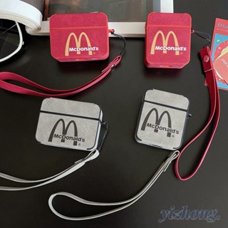 เคสหูฟังแฟชั่น หนัง PU TPU นิ่ม ทรงสี่เหลี่ยม พิมพ์ลาย McDonalds พร้อมสายคล้องข้อมือ กันหาย สําหรับ Airpods Pro 2 3 1