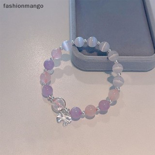 [fashionmango] สร้อยข้อมือ ประดับลูกปัดคริสตัล รูปตาแมว สีเงิน เครื่องประดับแฟชั่น สําหรับผู้หญิง พร้อมส่ง