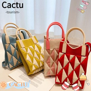 Cactu กระเป๋าสะพายไหล่ กระเป๋าถือ กระเป๋าช้อปปิ้ง แฮนด์เมด สีพื้น สําหรับสตรี