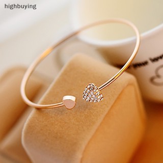 [highbuying] แฟชั่น ที่เรียบง่าย เปิด ปรับได้ สร้อยข้อมือโลหะผสม สําหรับผู้หญิง คริสตัล หัวใจคู่ Ch สร้อยข้อมือ DIY เครื่องประดับ ทําเครื่องประดับ ของขวัญ สินค้าใหม่