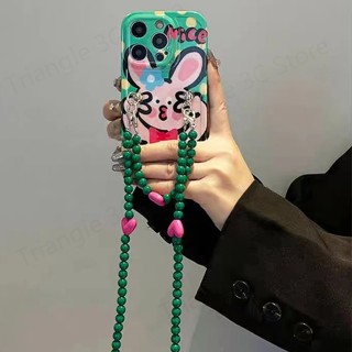 เคสป้องกันโทรศัพท์มือถือ แบบนิ่ม ลายกระต่าย มีสายโซ่คล้อง สําหรับ Iphone 14pro max 13 12 11 14promax 13 12 11