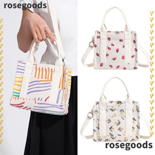 Rosegoods1 กระเป๋าโท้ทลําลอง ลายดอกไม้ มีซิป ขนาดเล็ก สําหรับผู้หญิง