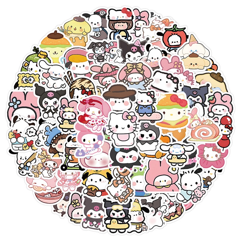 สติกเกอร์ ลายการ์ตูน Sanrio Mixed Mymelody Cinnamoroll Hello Kitty Pochacco Kuromi น่ารัก สําหรับตกแต่ง 100 ชิ้น
