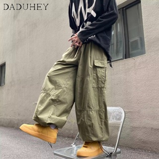 DaDuHey🔥 Mens 2023 New Fashion Brand Hip Hop Solid Color Loose Casual Pants American Style Mechanical Style Large Pocket Cargo Pants