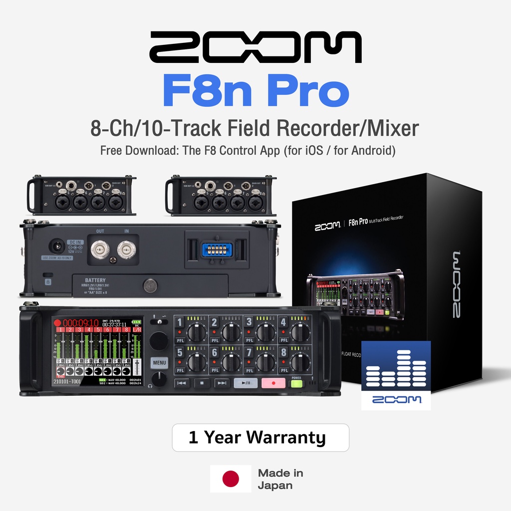 Zoom® F8n Pro Filed Recorder / Mixer เครื่องบันทึกเสียง มิกเซอร์ ภาคสนาม 8 Channel / 10 Track + แถมฟ
