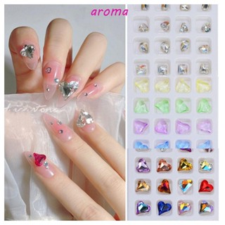 Aroma หินพลอยเทียม กลิตเตอร์ พลอยเทียม AB รูปหัวใจ แนวเฉียง หลากสี สําหรับตกแต่งเล็บ 20 ชิ้น ต่อชุด