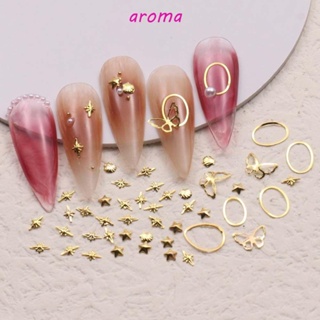 Aroma หมุดโลหะ รูปผีเสื้อ ดาว ดวงจันทร์ แบบพกพา สีทอง สีเงิน สําหรับตกแต่งเล็บ