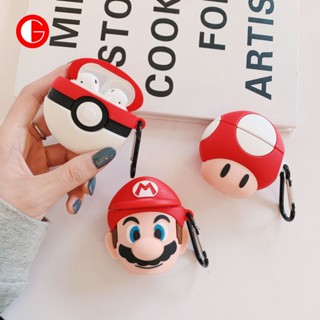 GOODSJ เคสป้องกันหูฟังสําหรับ iPhone ชุดหูฟัง Bluetooth รุ่นที่ 23, MarioPokeball airpods เคสป้องกัน เคสซิลิโคน