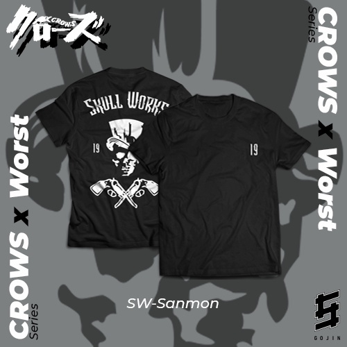 #ถูกสุด T-shirt  เสื้อยืด ผ้าฝ้าย พิมพ์ลาย Crows X Worst Skull Works Miyamoto Sanmon Combed 24s สําหรับผู้ชายS-5XL