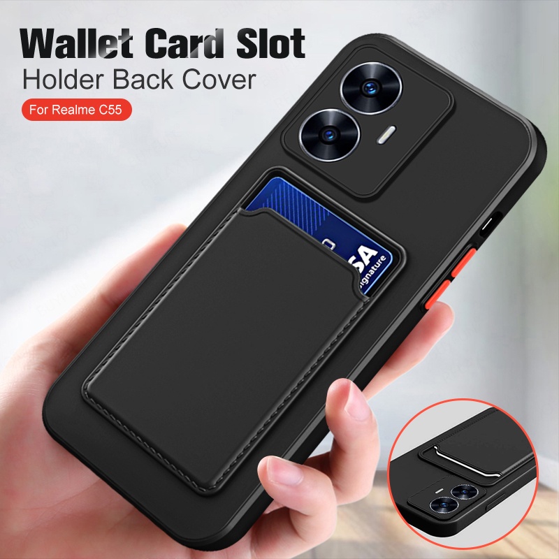 เคสโทรศัพท์มือถือ ซิลิโคนนิ่ม ป้องกันกล้อง พร้อมช่องใส่บัตร สีแคนดี้ สําหรับ Realme C55 5G C55 C55 C