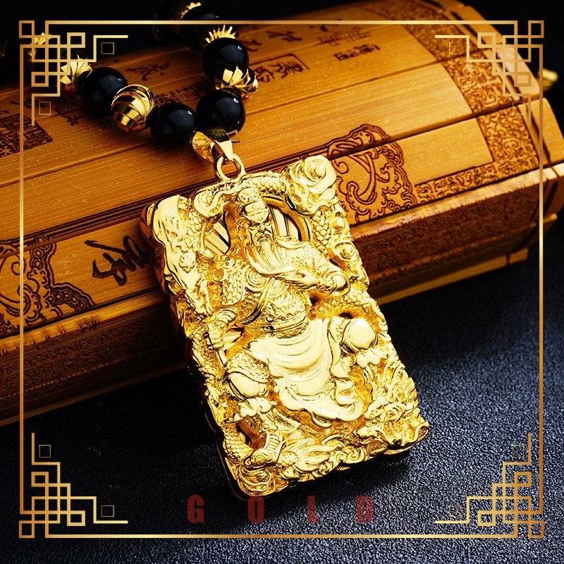 [Lucky K Gold] สร้อยคอแท็กทองครอบงําของผู้ชาย Au999 หัวมังกรทอง Guan Gong จี้ Guanyin สร้อยคอผู้หญิง