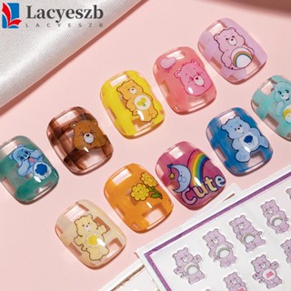 Lacyeszb สติกเกอร์ติดเล็บ ลายหมี เด็กผู้หญิง ดอกไม้ น่ารัก สีสันสดใส DIY สติกเกอร์ติดเล็บ