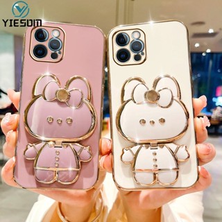 เคสโทรศัพท์มือถือ ลายกระต่ายน่ารัก พับได้ พร้อมกระจกแต่งหน้า แบบพกพา สําหรับ iPhone 12 11 Pro Max 12 Mini 11 Pro