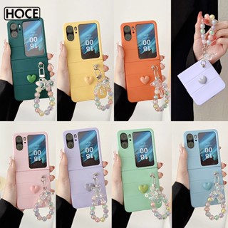 Hoce เคสโทรศัพท์มือถือ ผิวด้าน กันกระแทก ลายหมีคริสตัล พร้อมสายโซ่คล้อง จี้หัวใจน่ารัก สําหรับ OPPO Find N2 Flip 5G