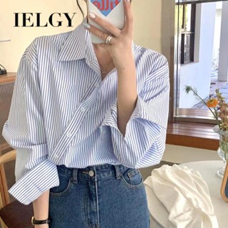 IELGY เสื้อเชิ้ตลําลอง ลายทาง สไตล์เกาหลี สําหรับผู้หญิง