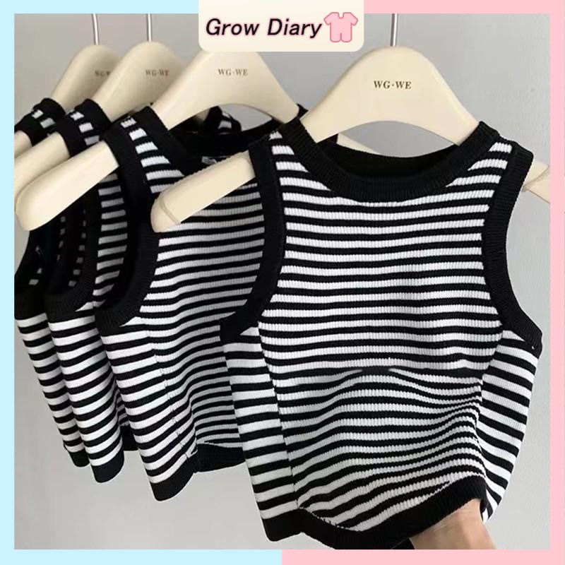 เสื้อกล้าม ลายทาง แฟชั่นฤดูร้อน สไตล์เกาหลี สําหรับเด็กผู้หญิง อายุ 1-6ปี