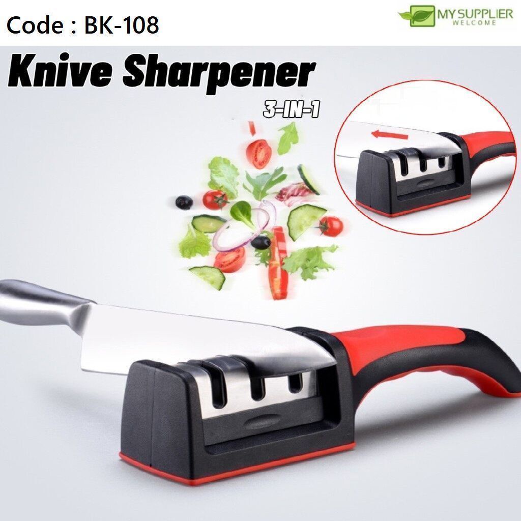 BK-108 มีด 3 ขั้นตอน Sharpener Alat Pengasah Pisau ห้องครัว Easy Polish มีดหิน L21*W4.5*H5 ซม.