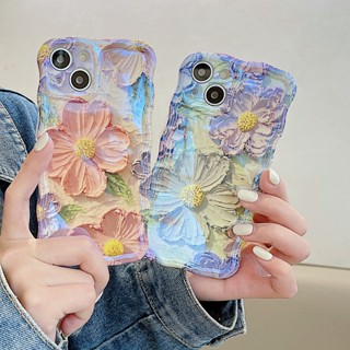 เคสโทรศัพท์มือถือ TPU กันกระแทก ลายภาพวาดสีน้ํามัน รูปคลื่น ดอกไม้ สําหรับ Apple IPhone 14 13 12 11 Pro Max