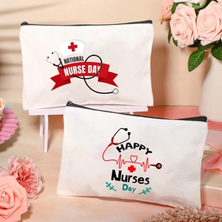 กระเป๋าดินสอ ผ้าแคนวาส ลาย Happy International Nurses Day ล้างทําความสะอาดได้ เหมาะกับของขวัญ สําหรับหมอ พยาบาล