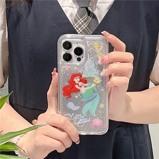 เคสโทรศัพท์มือถือ ลายการ์ตูนเจ้าหญิงดิสนีย์ นางเงือก มีทรายไหล สําหรับ iPhone 14 13 12 11 Pro Max 14promax