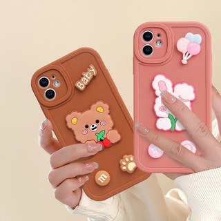 เคสโทรศัพท์มือถือ ซิลิโคนนิ่ม กันกระแทก ลายการ์ตูนกระต่าย หมี 3D น่ารัก สําหรับ IPhone 11 12 13 14 Pro MAX Plus Mini X XR XS MAX 6 S 7 8 Plus SE 2020 11Pro