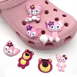 CROCS 【New Lina Belle Series】อุปกรณ์หัวเข็มขัด PVC ลายการ์ตูนหมี สตรอเบอร์รี่น่ารัก สําหรับตกแต่งสวน DIY