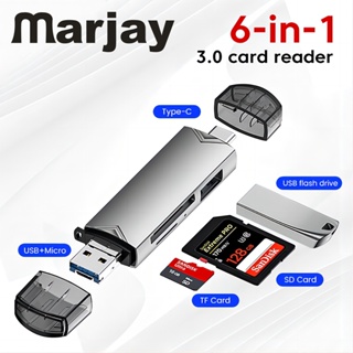 Marjay 6 in 1 OTG Type-C 3.0 เครื่องอ่านการ์ด OTG ความเร็วสูง อลูมิเนียมอัลลอยด์ สําหรับโทรศัพท์มือถือ แท็บเล็ต คอมพิวเตอร์ SD TF Usb