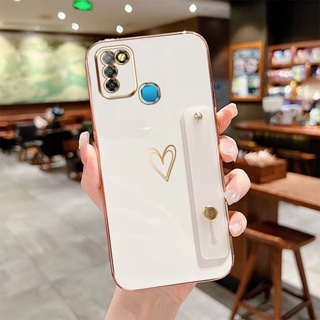 เคสโทรศัพท์ซิลิโคน กันกระแทก ลายหัวใจ หรูหรา พร้อมขาตั้ง สําหรับ Infinix Smart 5 Hot 10 Lite X657 X657C X657B