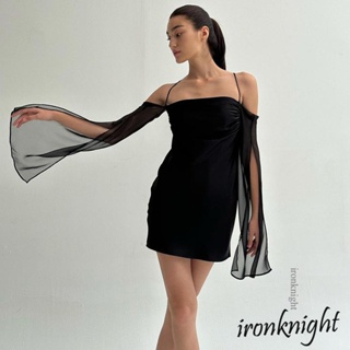 Ironknight- ชุดเดรสแขนครึ่ง ผ้าตาข่าย สีพื้น สําหรับผู้หญิง