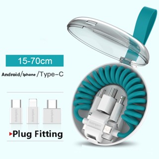 สายเคเบิลข้อมูลสปริง แบบพกพา Android เป็น Tpye C สายชาร์จ Micro Usb สายชาร์จ Samsung Android สายชาร์จข้อมูล Type-C