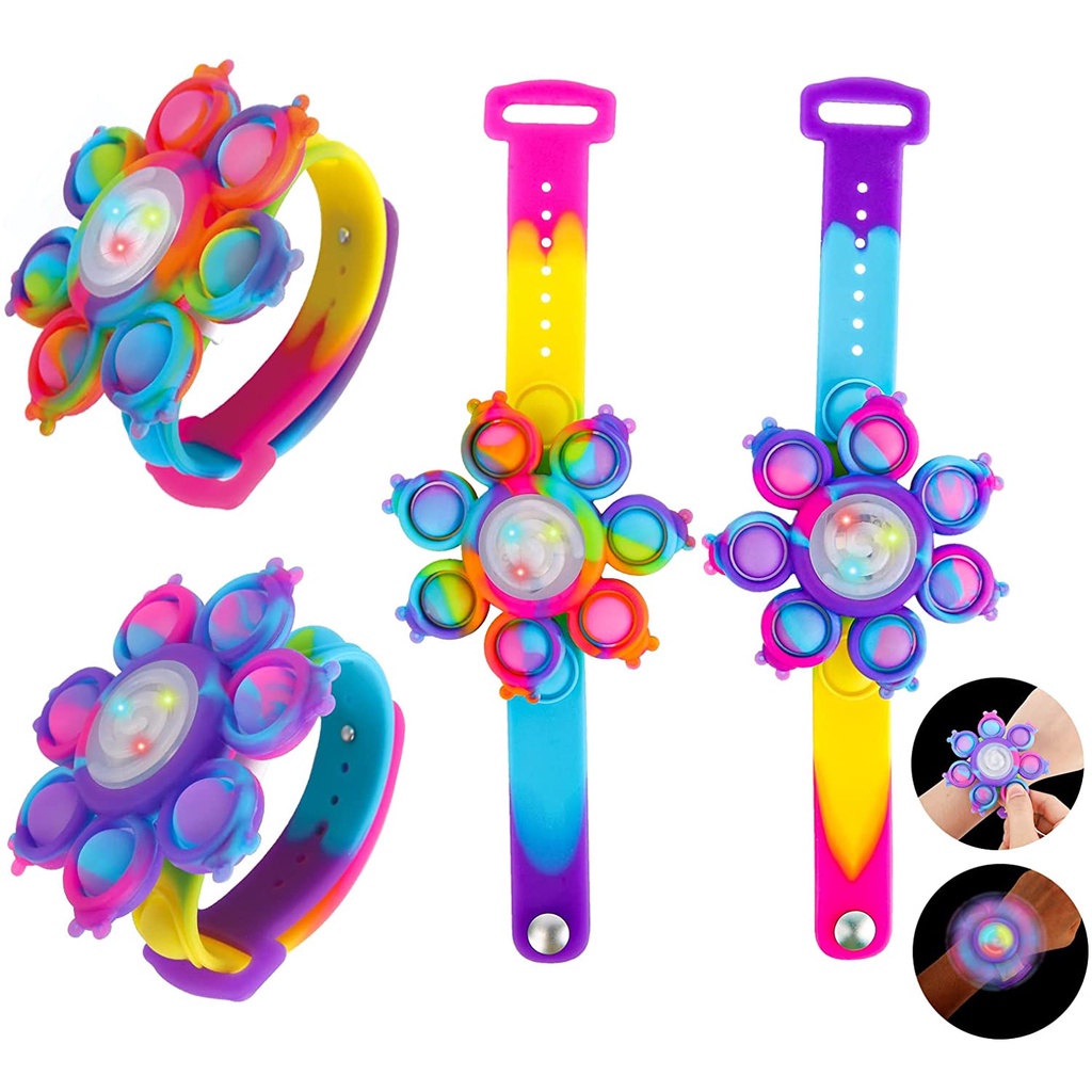Pop Fidget Spinner สร้อยข้อมือเรืองแสง LED ป๊อปวอทช์ยางสวมใส่ได้ความเครียดบรรเทาความเครียดสายรัดข้อมือของขวัญสําหรับเด็กชายหญิง