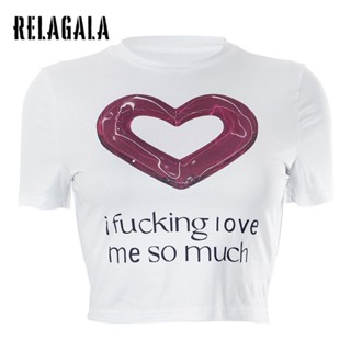 Relagala ใหม่ เสื้อยืดลําลอง แขนสั้น คอกลม พิมพ์ลาย เซ็กซี่ แฟชั่นสําหรับสตรี 2023