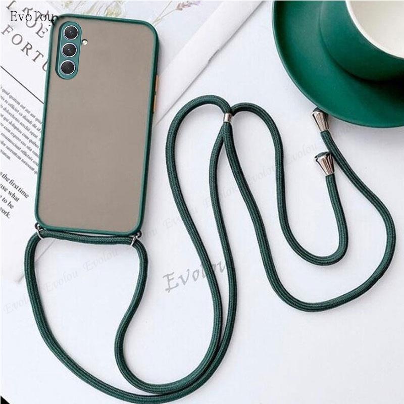 เคสซิลิโคนใส เนื้อแมตต์ พร้อมสายคล้องคอ สําหรับ Samsung Galaxy A54 A34 A14 5G A04 A32 A42