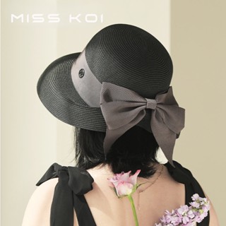 Misskoi [พร้อมส่ง] หมวกบักเก็ต ประดับโบว์ ขนาดเล็ก พับได้ สไตล์ฝรั่งเศส เฮปเบิร์น ย้อนยุค เหมาะกับฤดูใบไม้ผลิ ฤดูร้อน สําหรับผู้หญิง