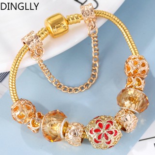 Dinglly สีทอง หัวใจ เสน่ห์ สร้อยข้อมือ สําหรับผู้หญิง Diy โคเฮอร์ ลูกปัด เสน่ห์ สร้อยข้อมือ