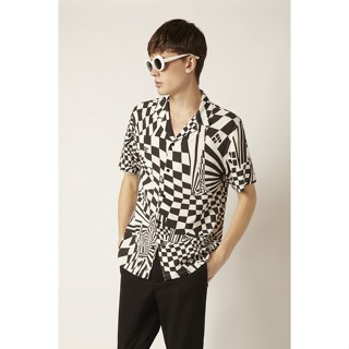 ESP เสื้อฮาวายลายตาราง ผู้ชาย สีดำ | Psych Checkered Hawaiian Shirt | 3726