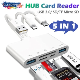 เครื่องอ่านการ์ดหน่วยความจํา 5-in-1 สําหรับ iPhone iPad air PC USB OTG และเครื่องอ่านการ์ด SD USB Type C และ USB A พร้อมช่องเสียบ Micro SD และการ์ด SD รองรับ SD Micro SD SDHC SDXC