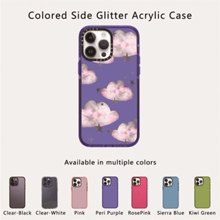 Casetify X NEBULA เคสโทรศัพท์มือถืออะคริลิค TPU ใส แบบแข็ง แต่งกลิตเตอร์ด้านข้าง สีเขียว สีม่วง สีฟ้า สีโรสพิงค์ พร้อมกล่อง สําหรับ Apple IPhone 12 13 14 Pro Max