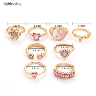 [highbuying] 8 ชิ้น แหวนหัวใจ สีชมพู สําหรับผู้หญิง พังก์ ส่องแสง สุนทรีย์ ไทเก็ก เครื่องประดับใหม่ พร้อมส่ง