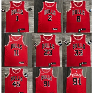 เสื้อกีฬาบาสเก็ตบอล แขนสั้น ลายทีม Motion NBA Chicago Bulls 21 Season สีแดง สไตล์เรโทร 1,2,3,8,11,23,33,45,91 429420