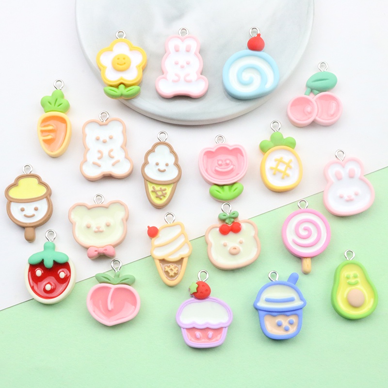 เรซิ่นหยดน้ำมันการ์ตูนหมีน้อยเค้กกระต่ายผลไม้เชอร์รี่แครอทจี้ DIY Handmade เครื่องประดับ
