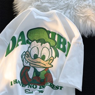 เสื้อยืด oversize แขนสั้น พิมพ์ลายการ์ตูน Donald Duck น่ารัก แฟชั่นฤดูร้อน เสื้อยืดคู่รักผู้หญิง