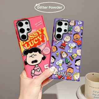 เคสโทรศัพท์ซิลิโคน TPU ลาย Snoopy ประดับกลิตเตอร์วิบวับ สําหรับ Samsung Galaxy S22 S23 Plus S23+ Ultra